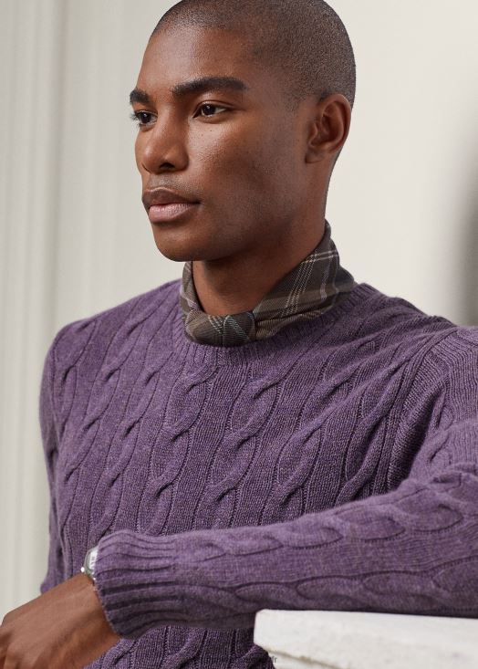 pull en cachemire à torsades 46T60T81 Hommes Ralph Lauren mélange de raisins