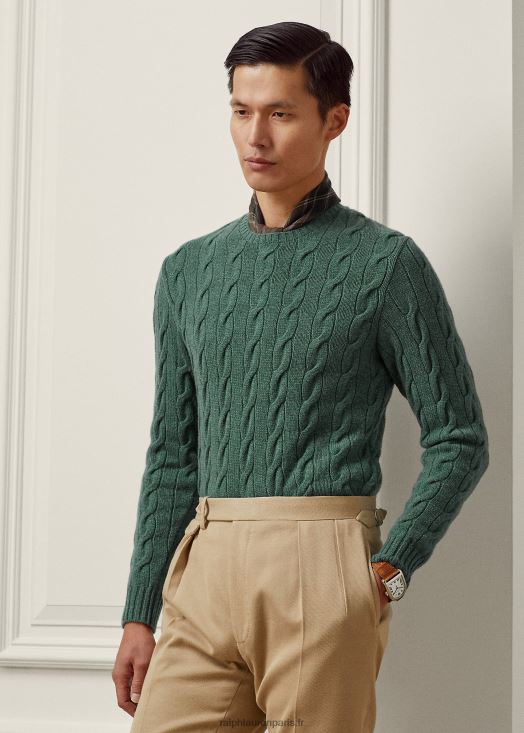 pull en cachemire à torsades 46T60T82 Hommes Ralph Lauren bleu île mélange