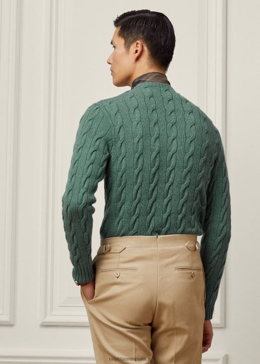 pull en cachemire à torsades 46T60T82 Hommes Ralph Lauren bleu île mélange