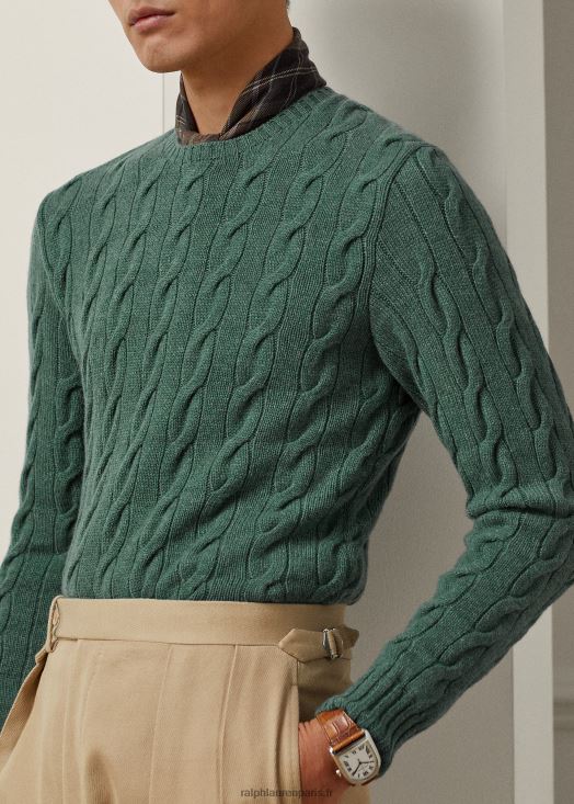 pull en cachemire à torsades 46T60T82 Hommes Ralph Lauren bleu île mélange