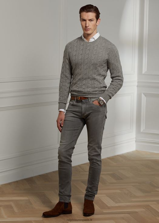 pull en cachemire à torsades 46T60T84 Hommes Ralph Lauren gris clair chiné