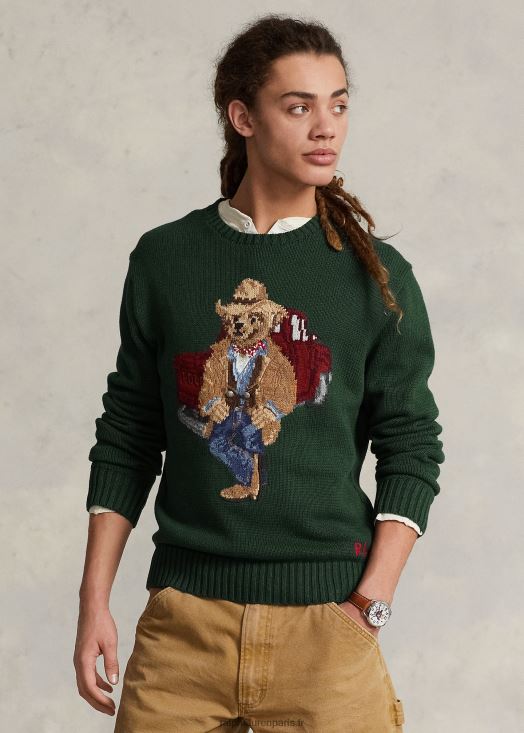 pull en coton polo ours 46T60T8498 Hommes Ralph Lauren nouvelle bruyère forestière
