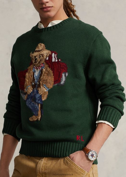 pull en coton polo ours 46T60T8498 Hommes Ralph Lauren nouvelle bruyère forestière