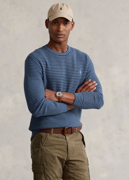 pull en coton à rayures texturées 46T60T794 Hommes Ralph Lauren combo bleu clancy