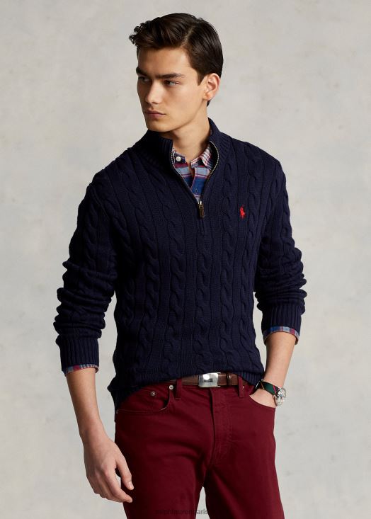 pull en coton à torsades 46T60T1131 Hommes Ralph Lauren chasseur marine