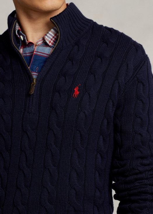 pull en coton à torsades 46T60T1131 Hommes Ralph Lauren chasseur marine