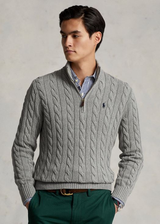 pull en coton à torsades 46T60T1132 Hommes Ralph Lauren gris fauve chiné