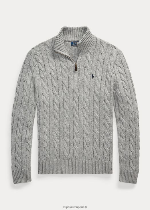 pull en coton à torsades 46T60T1132 Hommes Ralph Lauren gris fauve chiné