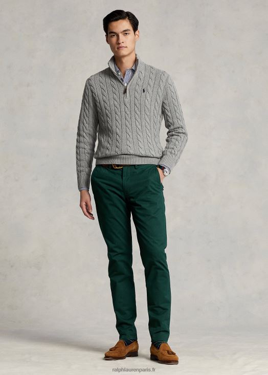 pull en coton à torsades 46T60T1132 Hommes Ralph Lauren gris fauve chiné