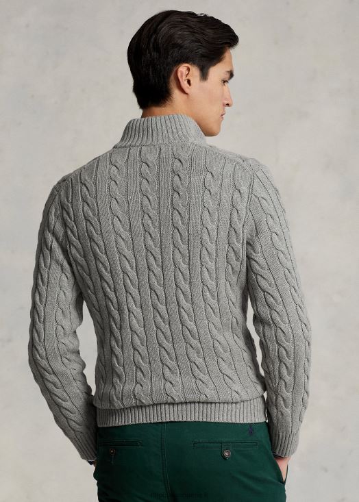 pull en coton à torsades 46T60T1132 Hommes Ralph Lauren gris fauve chiné