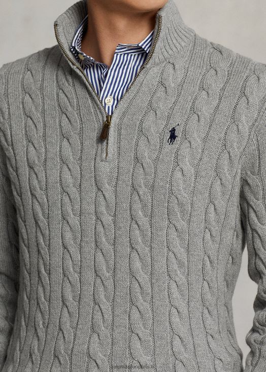 pull en coton à torsades 46T60T1132 Hommes Ralph Lauren gris fauve chiné