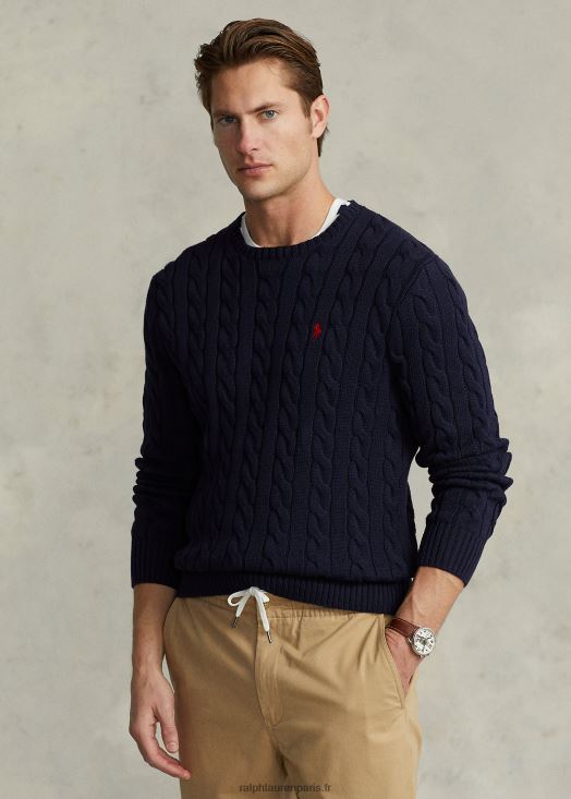 pull en coton à torsades 46T60T8410 Hommes Ralph Lauren chasseur marine