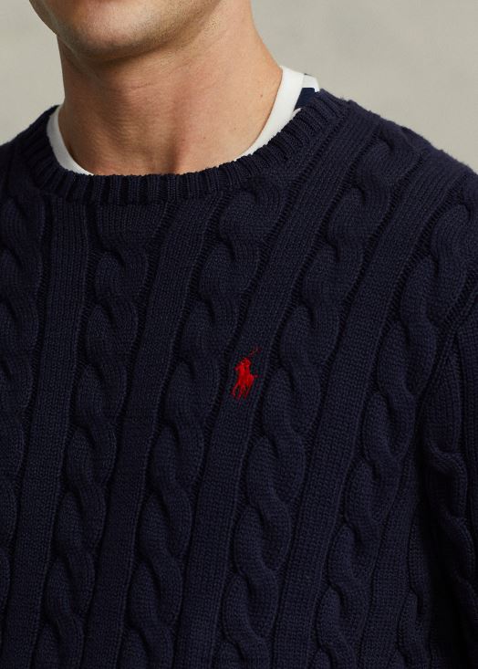 pull en coton à torsades 46T60T8410 Hommes Ralph Lauren chasseur marine
