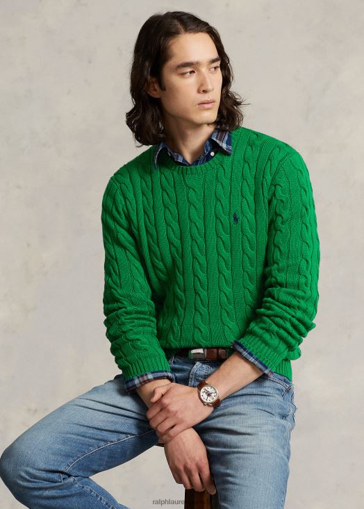 pull en coton à torsades 46T60T8411 Hommes Ralph Lauren vert athlétique