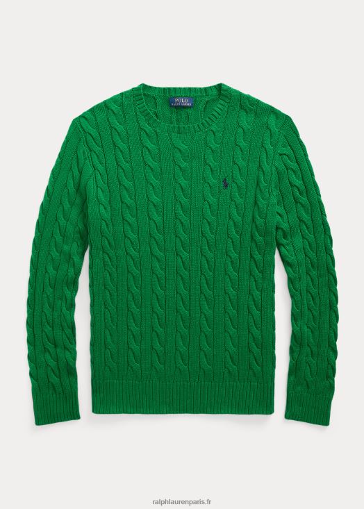 pull en coton à torsades 46T60T8411 Hommes Ralph Lauren vert athlétique