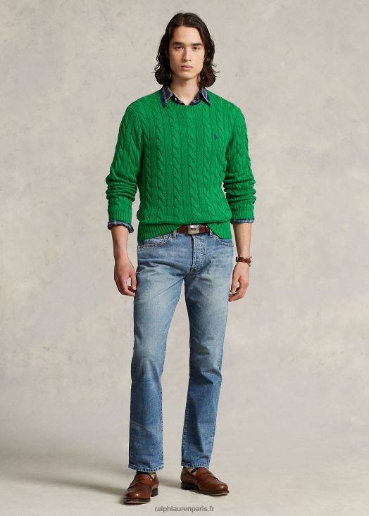 pull en coton à torsades 46T60T8411 Hommes Ralph Lauren vert athlétique