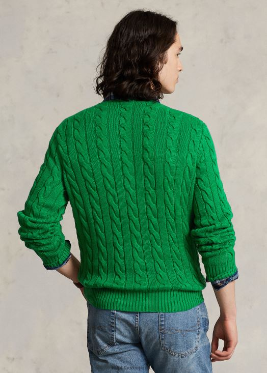 pull en coton à torsades 46T60T8411 Hommes Ralph Lauren vert athlétique