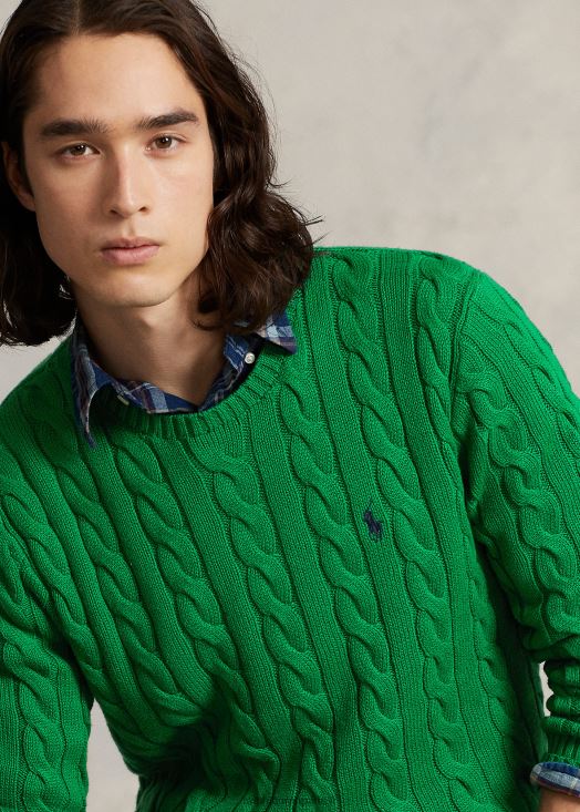 pull en coton à torsades 46T60T8411 Hommes Ralph Lauren vert athlétique