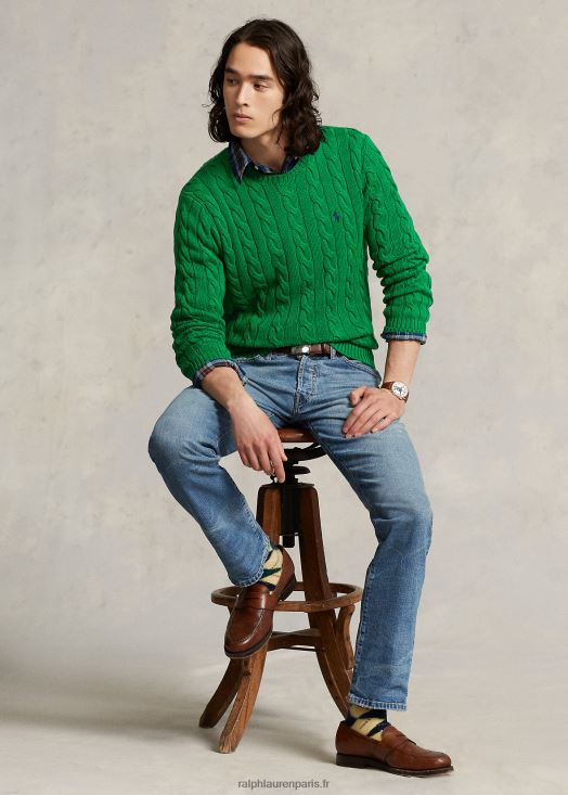 pull en coton à torsades 46T60T8411 Hommes Ralph Lauren vert athlétique
