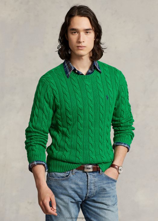 pull en coton à torsades 46T60T8411 Hommes Ralph Lauren vert athlétique
