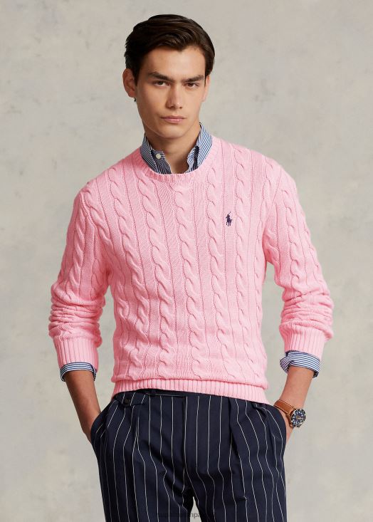 pull en coton à torsades 46T60T8412 Hommes Ralph Lauren rose carmel