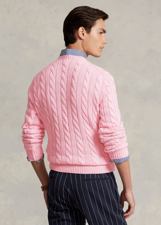 pull en coton à torsades 46T60T8412 Hommes Ralph Lauren rose carmel