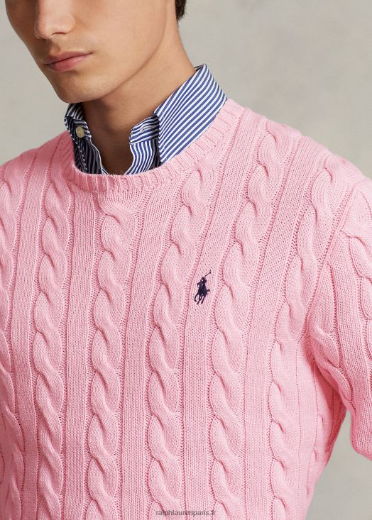 pull en coton à torsades 46T60T8412 Hommes Ralph Lauren rose carmel
