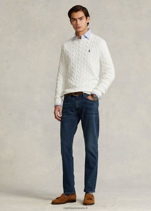 pull en coton à torsades 46T60T8413 Hommes Ralph Lauren blanc