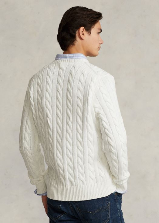 pull en coton à torsades 46T60T8413 Hommes Ralph Lauren blanc