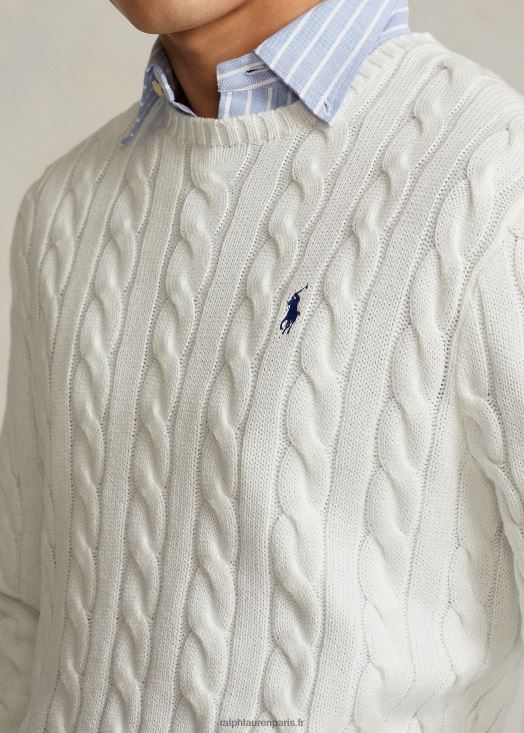 pull en coton à torsades 46T60T8413 Hommes Ralph Lauren blanc