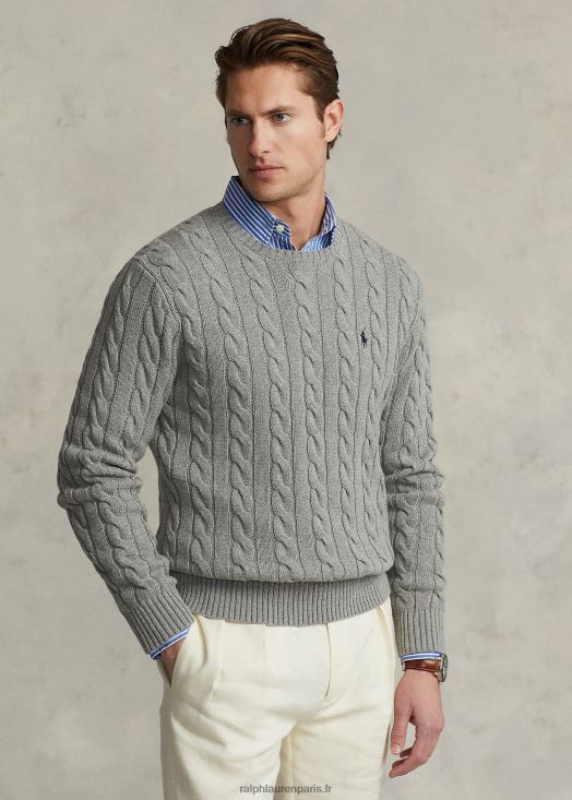 pull en coton à torsades 46T60T8414 Hommes Ralph Lauren gris fauve chiné