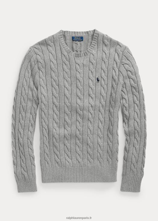 pull en coton à torsades 46T60T8414 Hommes Ralph Lauren gris fauve chiné