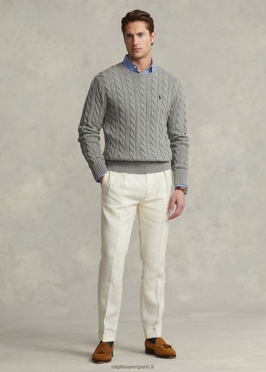 pull en coton à torsades 46T60T8414 Hommes Ralph Lauren gris fauve chiné