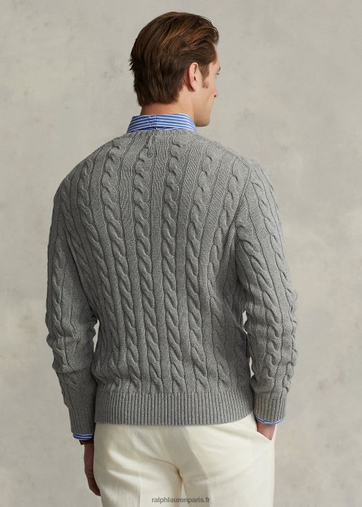 pull en coton à torsades 46T60T8414 Hommes Ralph Lauren gris fauve chiné