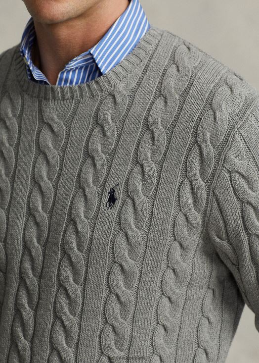 pull en coton à torsades 46T60T8414 Hommes Ralph Lauren gris fauve chiné
