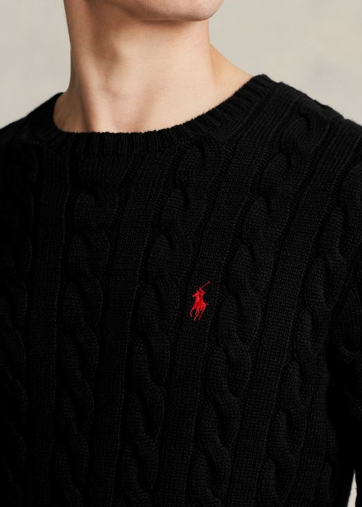pull en coton à torsades 46T60T8415 Hommes Ralph Lauren noir