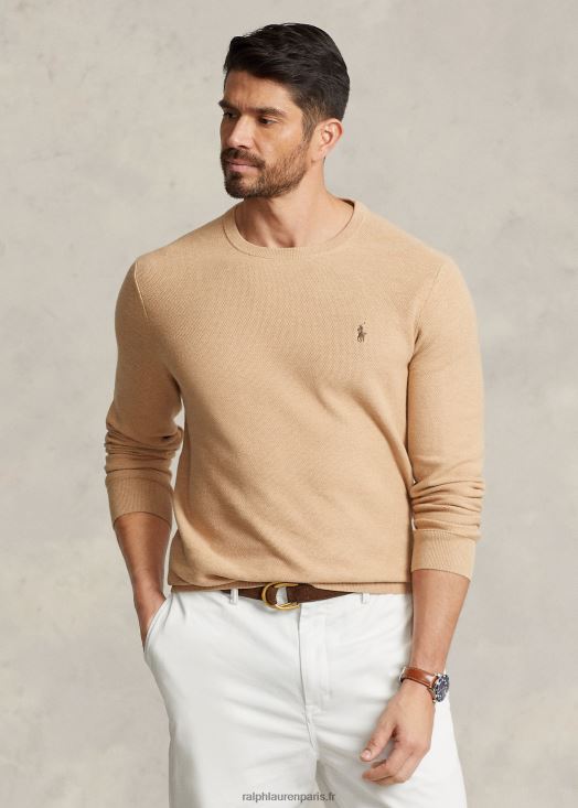 pull en maille de coton 46T60T1895 Hommes Ralph Lauren chameau mélange