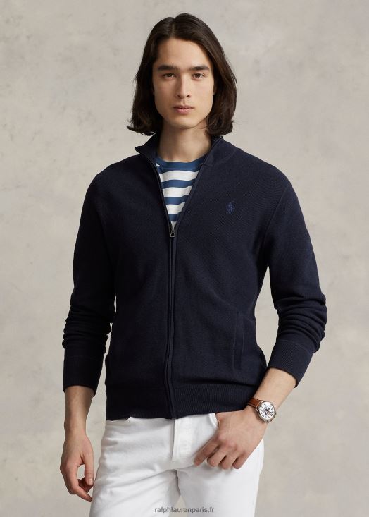 pull entièrement zippé en maille de coton 46T60T842 Hommes Ralph Lauren bruyère marine