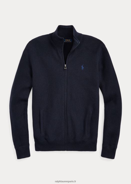 pull entièrement zippé en maille de coton 46T60T842 Hommes Ralph Lauren bruyère marine