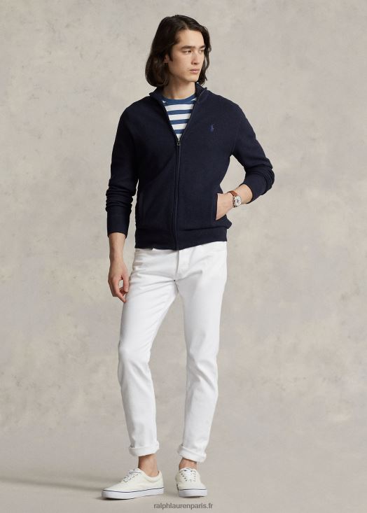 pull entièrement zippé en maille de coton 46T60T842 Hommes Ralph Lauren bruyère marine