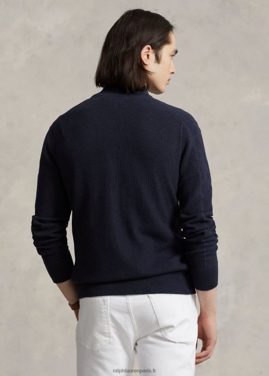 pull entièrement zippé en maille de coton 46T60T842 Hommes Ralph Lauren bruyère marine