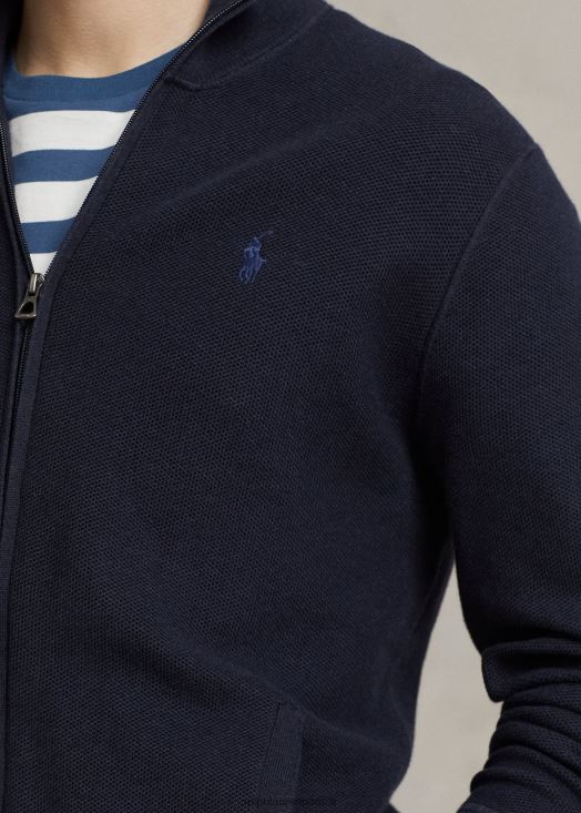 pull entièrement zippé en maille de coton 46T60T842 Hommes Ralph Lauren bruyère marine