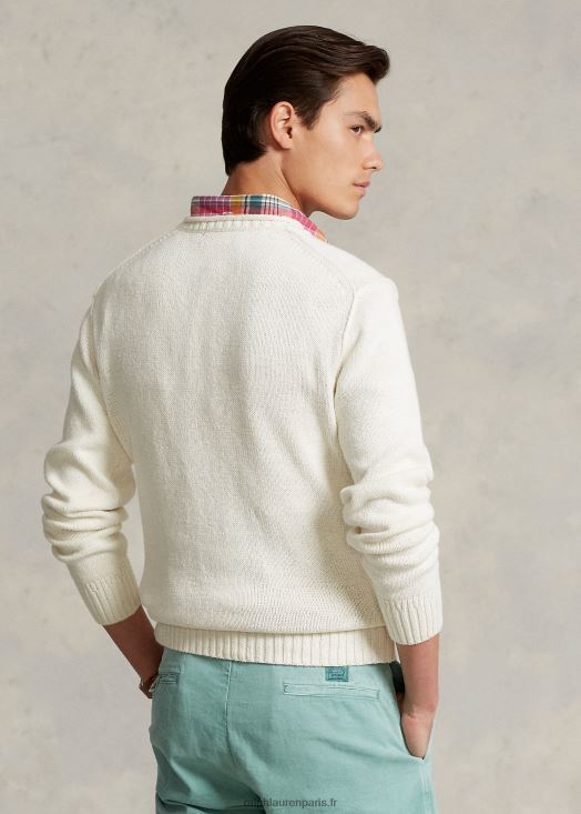 pull graphique en coton et lin 46T60T8609 Hommes Ralph Lauren crème multi