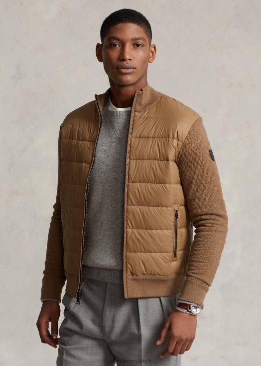 pull hybride entièrement zippé 46T60T1109 Hommes Ralph Lauren brun shetland