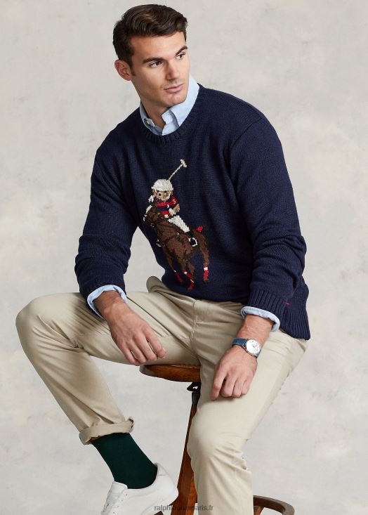 pull polo ours et gros poney 46T60T1683 Hommes Ralph Lauren marine