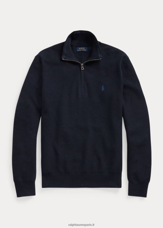 pull quart de zip en maille de coton 46T60T1243 Hommes Ralph Lauren bruyère marine