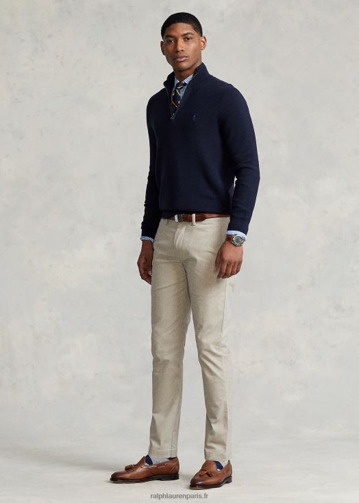 pull quart de zip en maille de coton 46T60T1243 Hommes Ralph Lauren bruyère marine