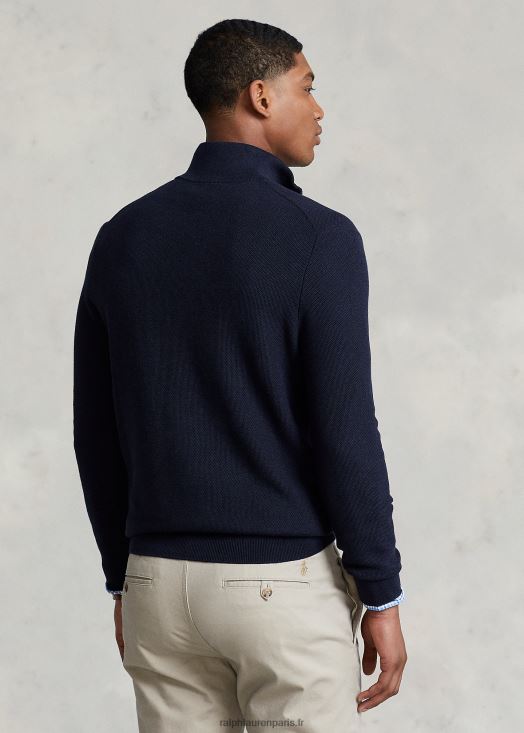 pull quart de zip en maille de coton 46T60T1243 Hommes Ralph Lauren bruyère marine