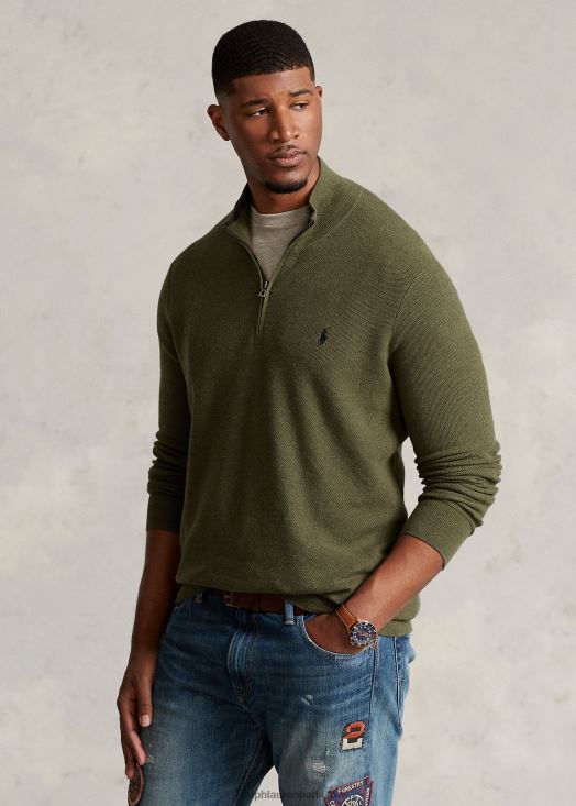 pull quart de zip en maille de coton 46T60T1913 Hommes Ralph Lauren bruyère olive classique