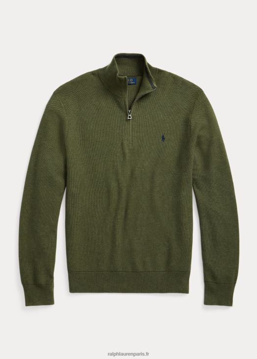 pull quart de zip en maille de coton 46T60T1913 Hommes Ralph Lauren bruyère olive classique